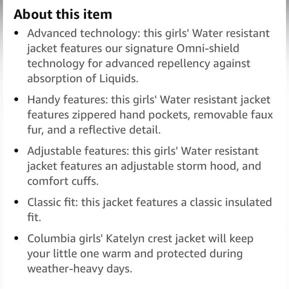 Columbia Katelyn Crest Girls Jacket - Picture 13 of 14